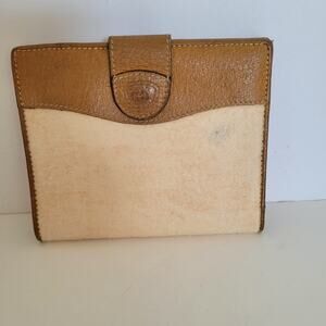 Vintage Gucci Bi-Fold Wallet Tan Leather & Canvas Made in Italy Snap Closure